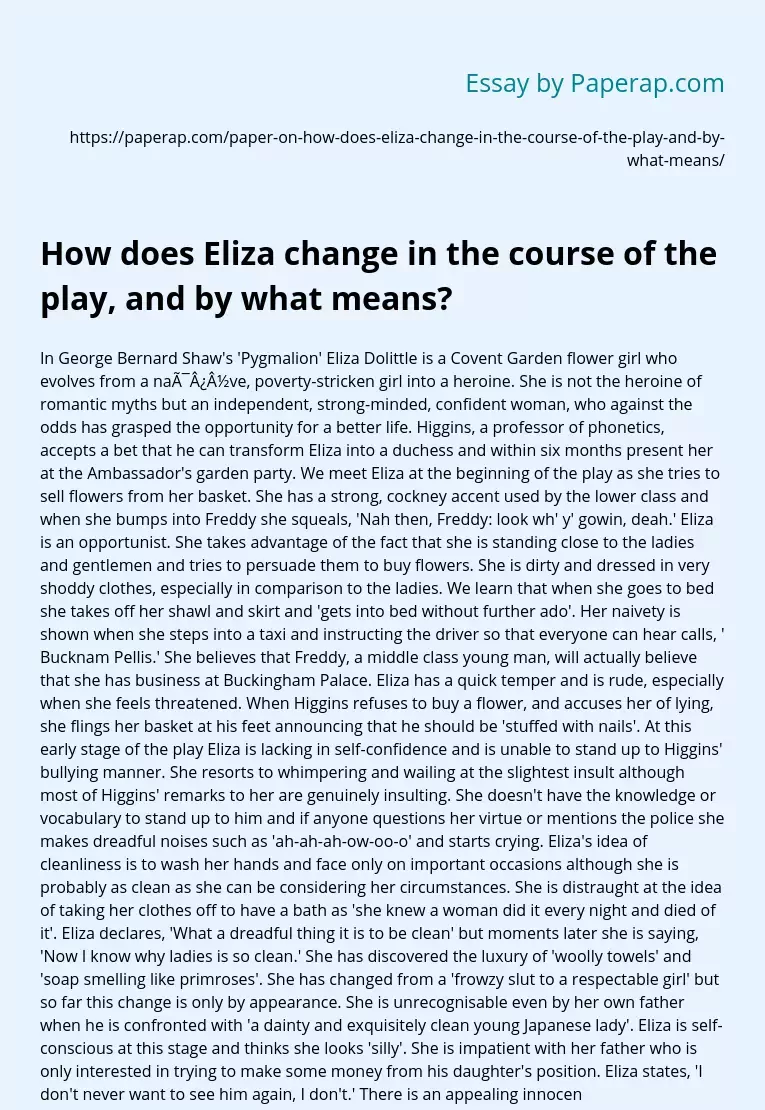 How does Eliza change in the course of the play, and by what means?