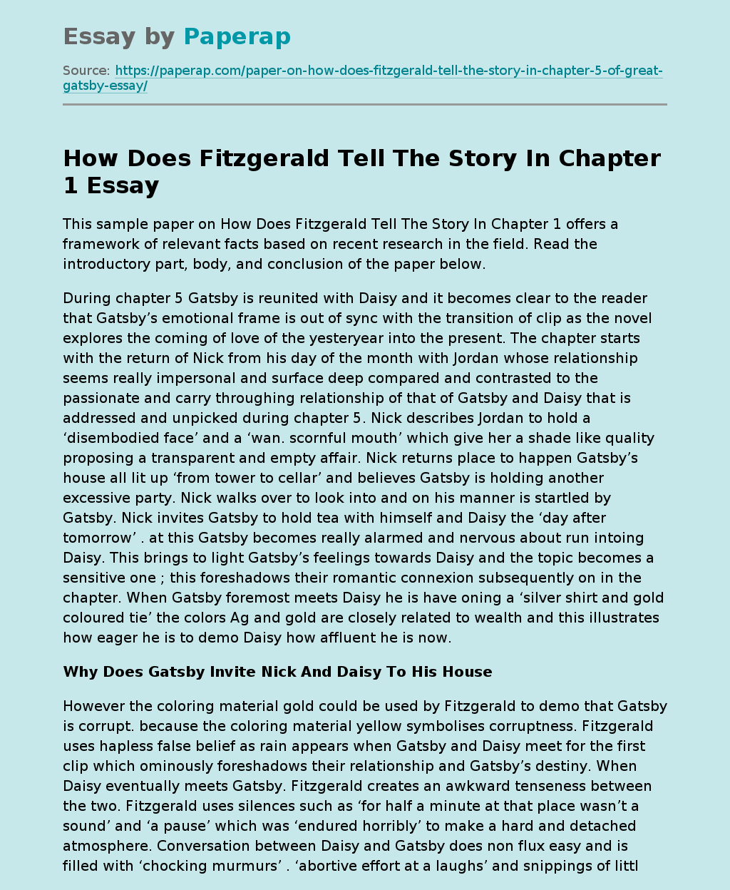 How Does Fitzgerald Tell The Story In Chapter 1