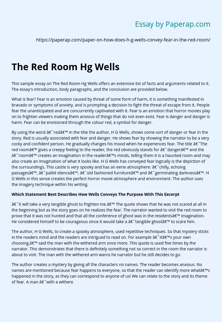 The Red Room by HG Wells Story Analysis