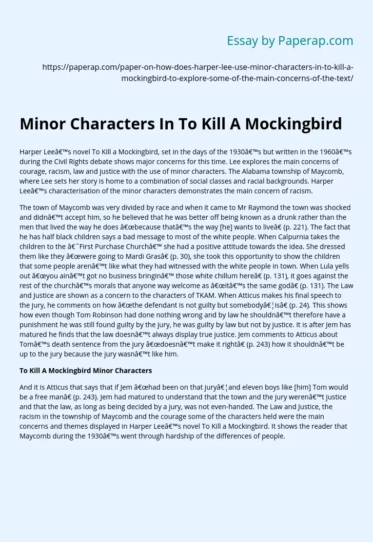 Minor Characters In To Kill A Mockingbird