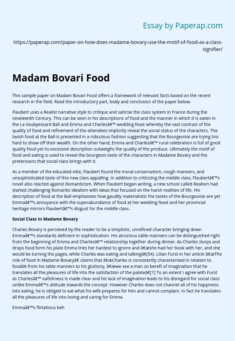 Madam Bovari Food