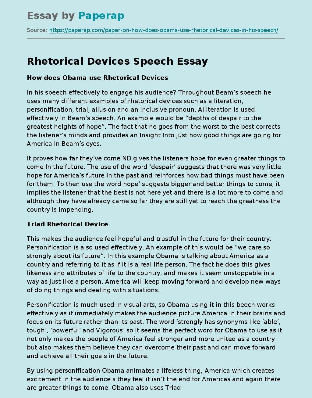 Rhetorical Devices Speech