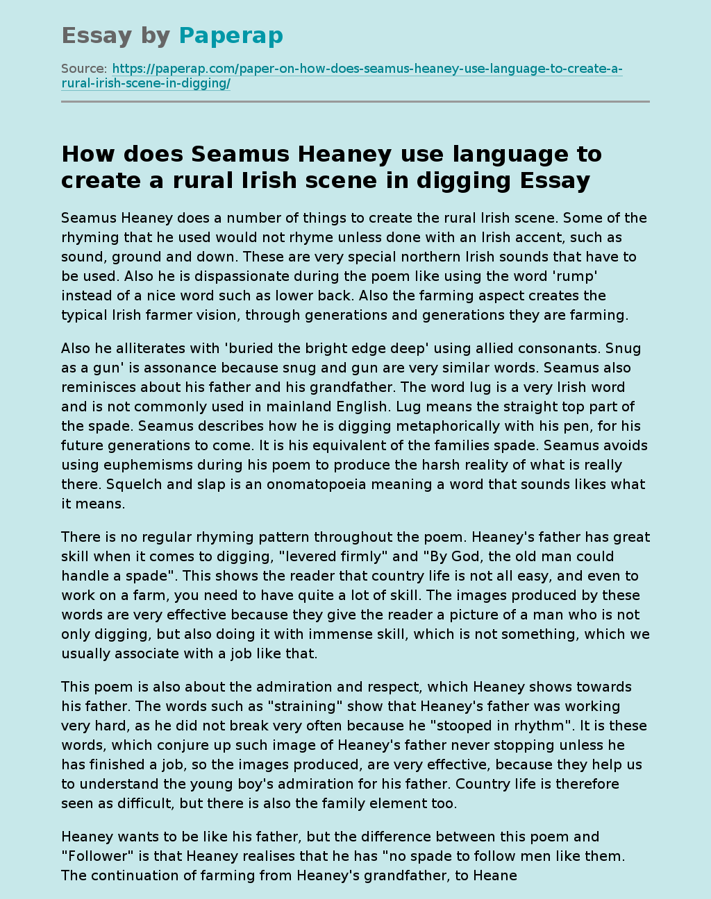 How does Seamus Heaney use language to create a rural Irish scene in digging