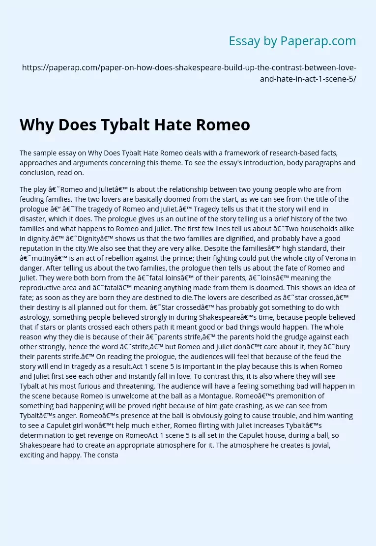 Why Does Tybalt Hate Romeo