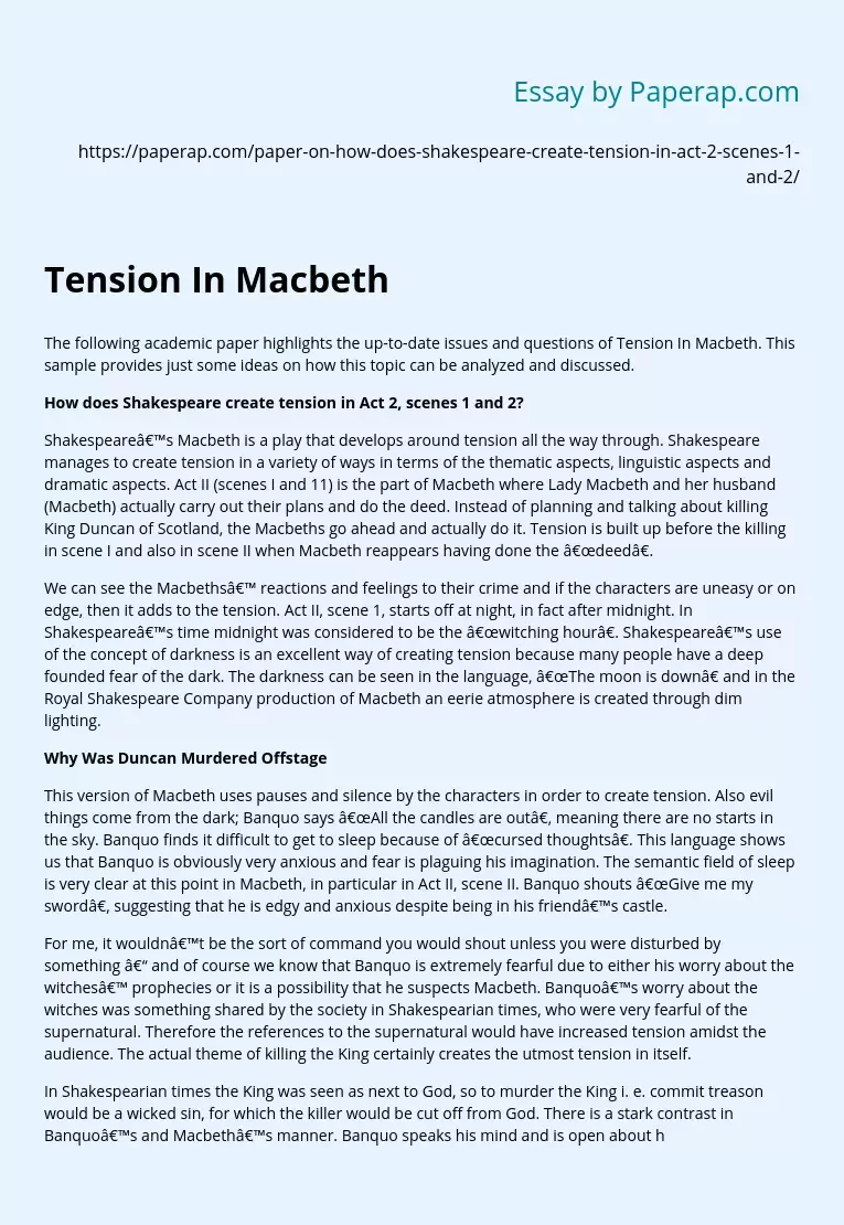 Tension In Macbeth in Act 2, Scenes 1 and 2