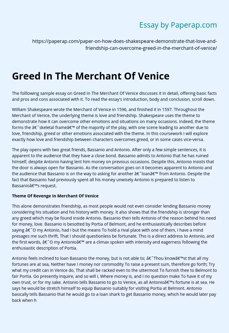Greed In The Merchant Of Venice