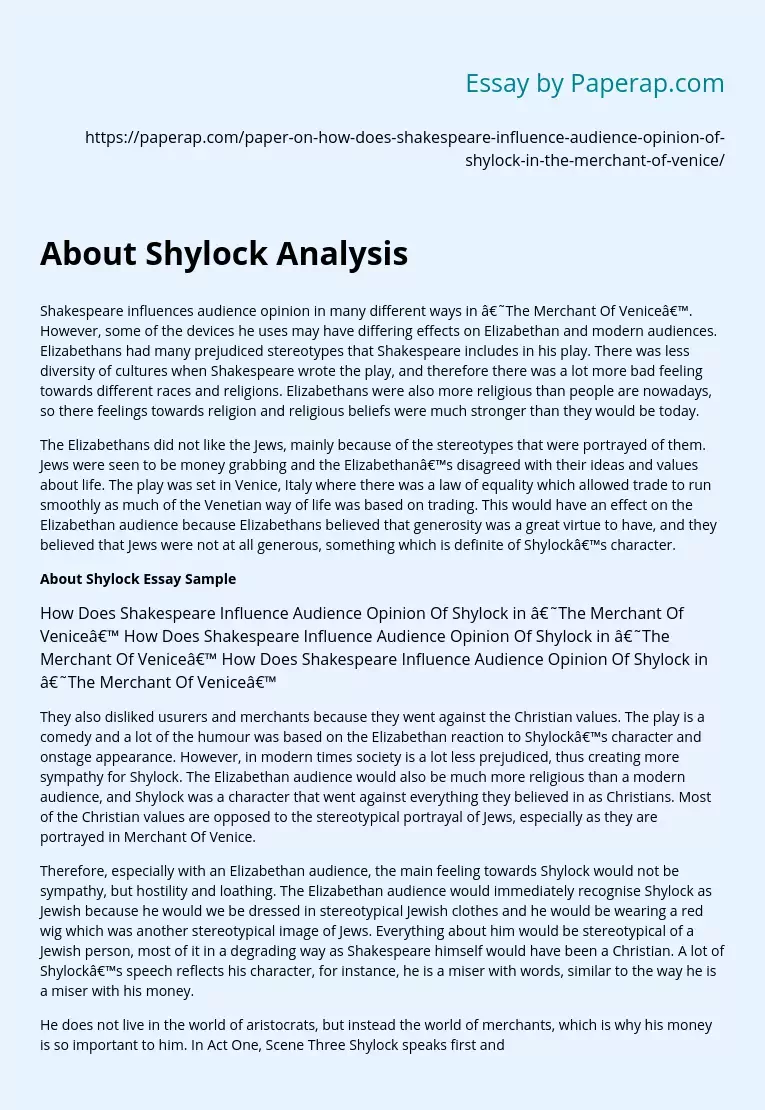 About Shylock Analysis