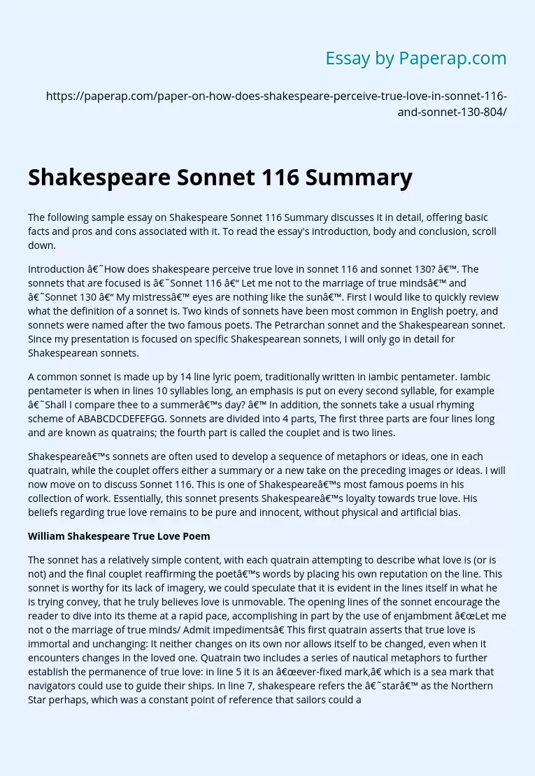 how does shakespeare describe love in sonnet 116