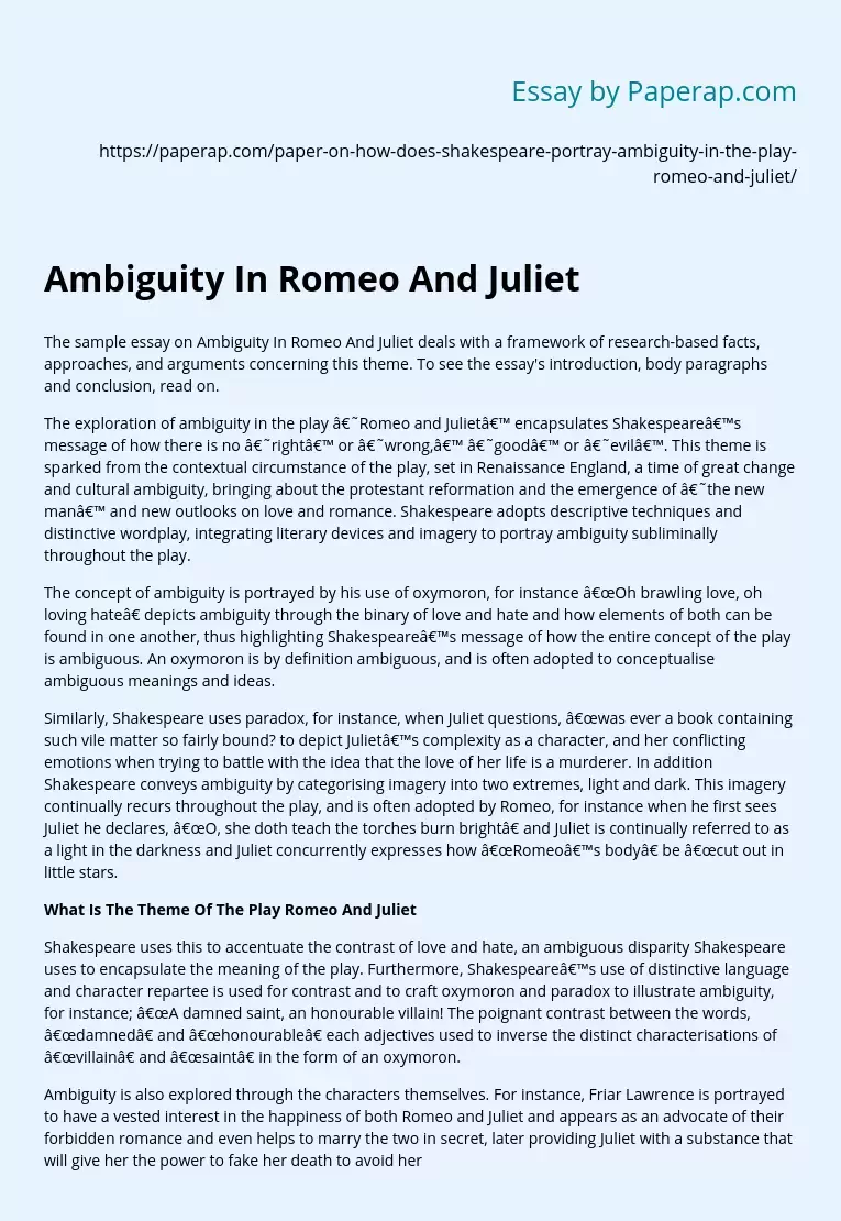 Ambiguity In Romeo And Juliet