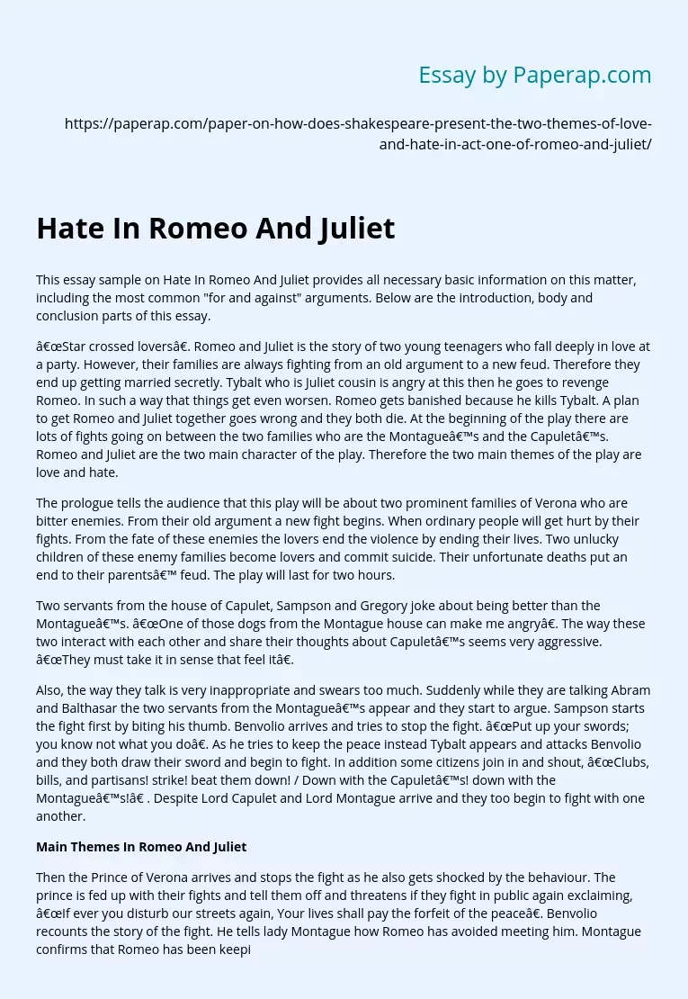 Hate In Romeo And Juliet