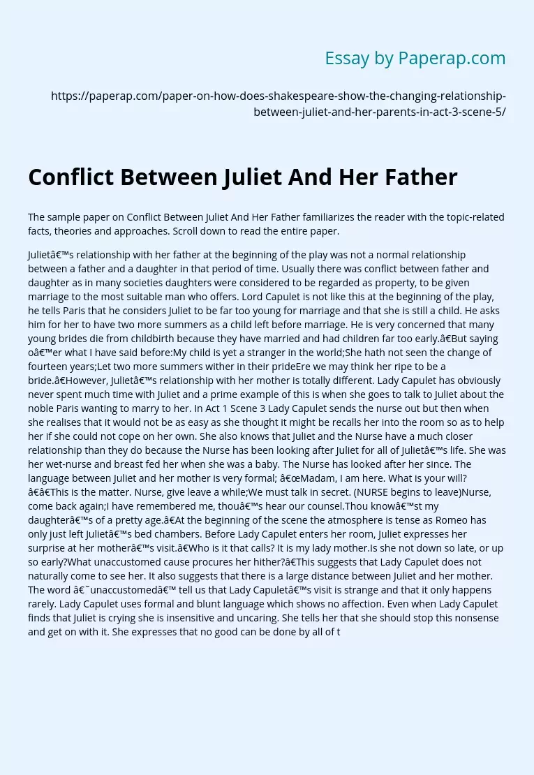 Conflict Between Juliet And Her Father