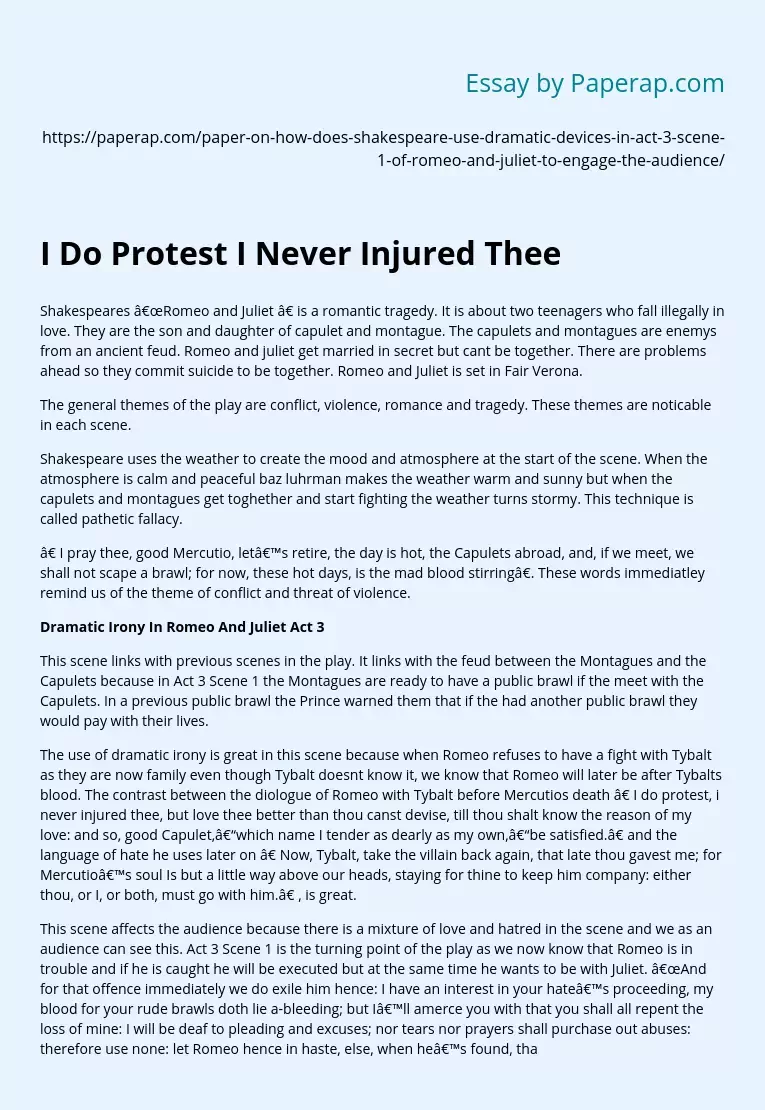 I Do Protest I Never Injured Thee