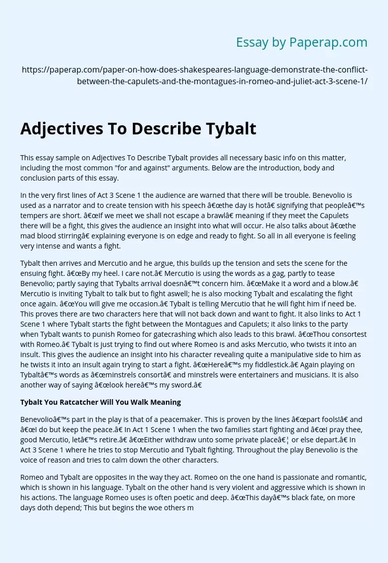Adjectives To Describe Tybalt