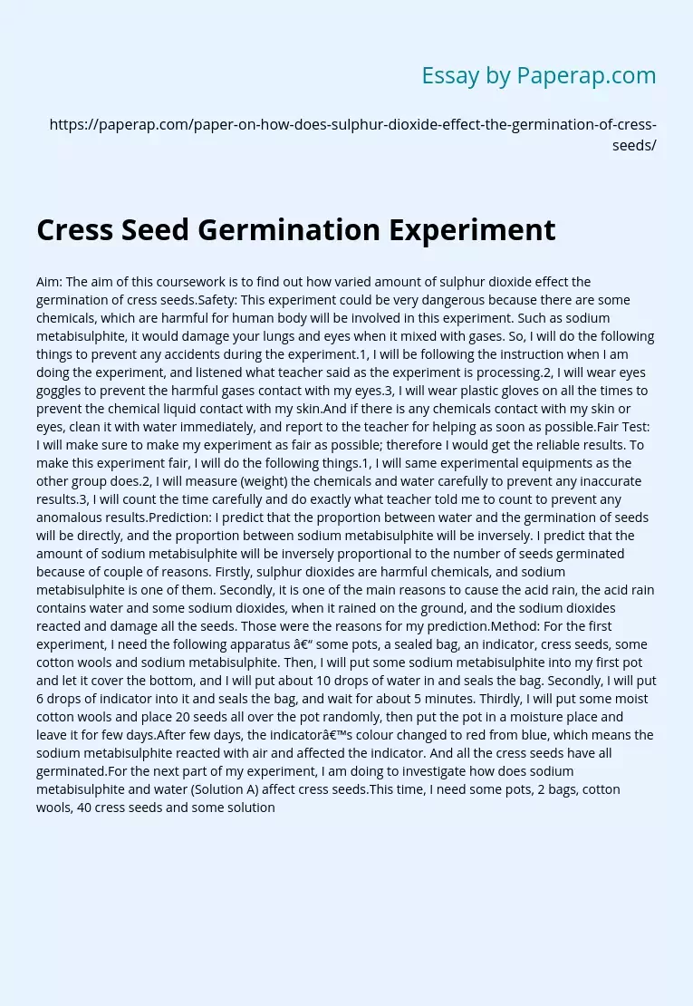 Cress Seed Germination Experiment
