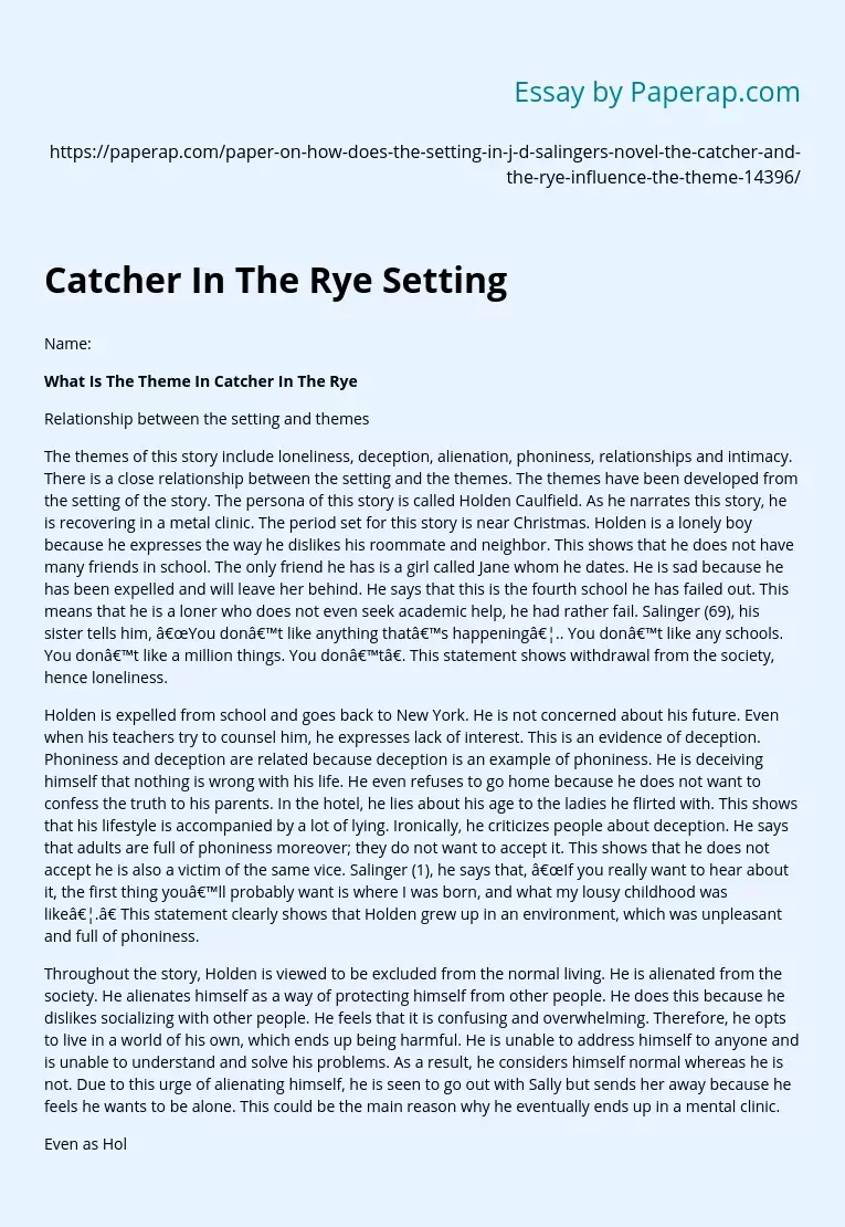 Catcher In The Rye Setting