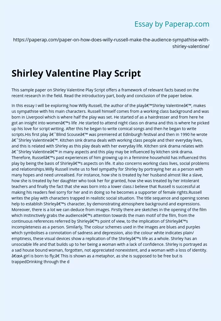 Shirley Valentine Play Script