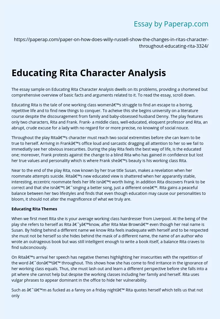 Educating Rita Character Analysis