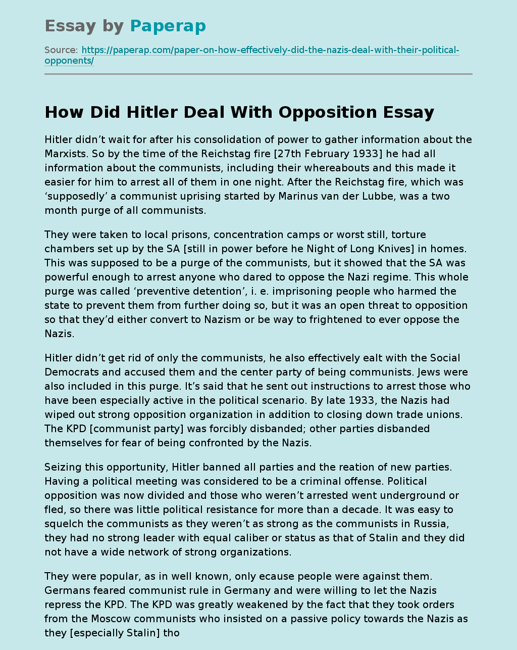 How Did Hitler Deal With Opposition