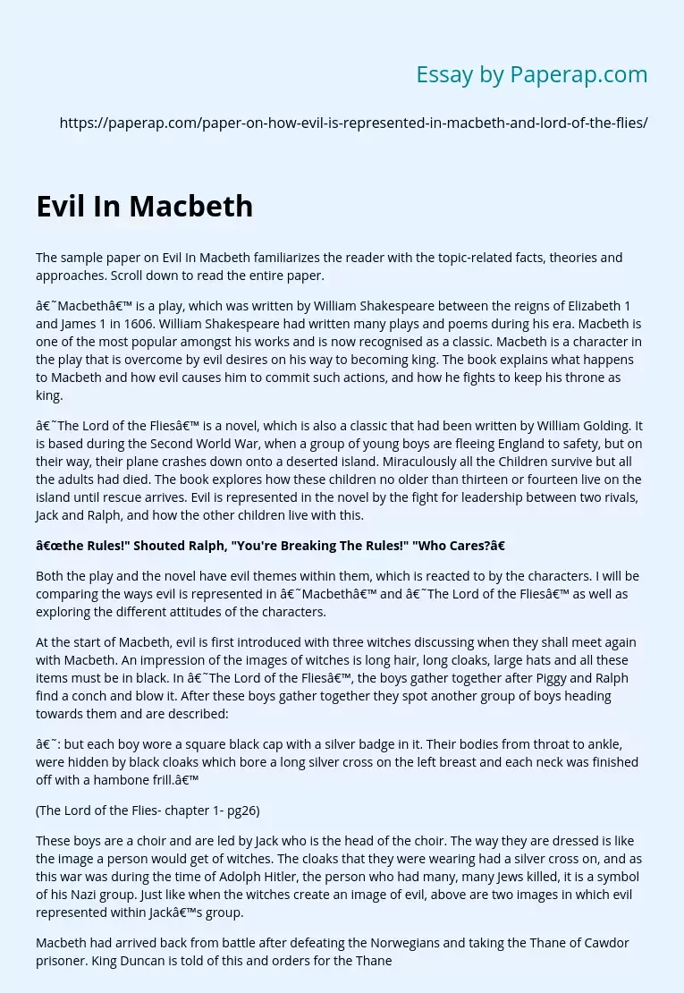 Реферат: Macbeth Vs Lord Of The Flies Essay