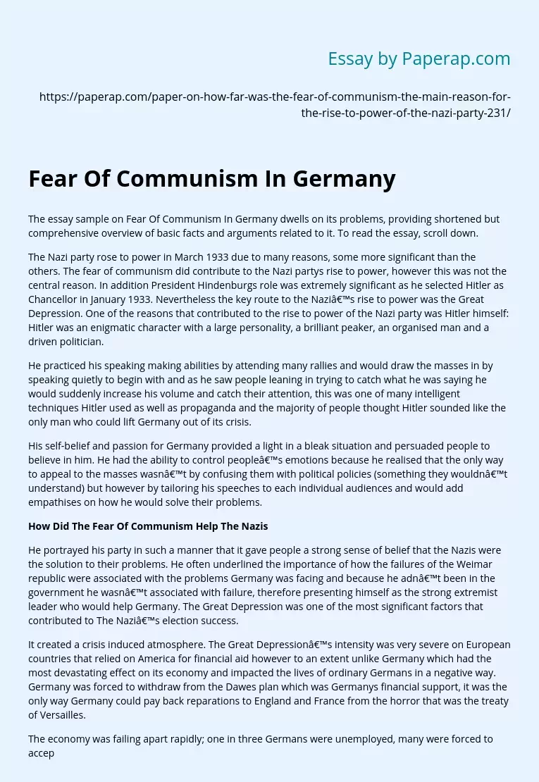 Fear Of Communism In Germany