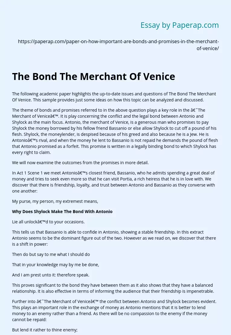 The Bond The Merchant Of Venice