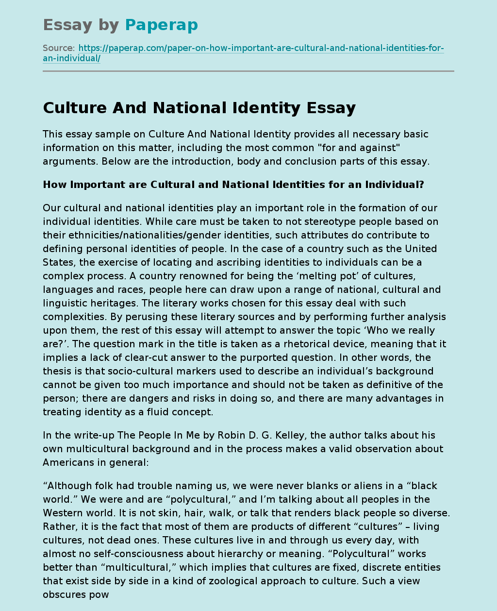 Culture And National Identity