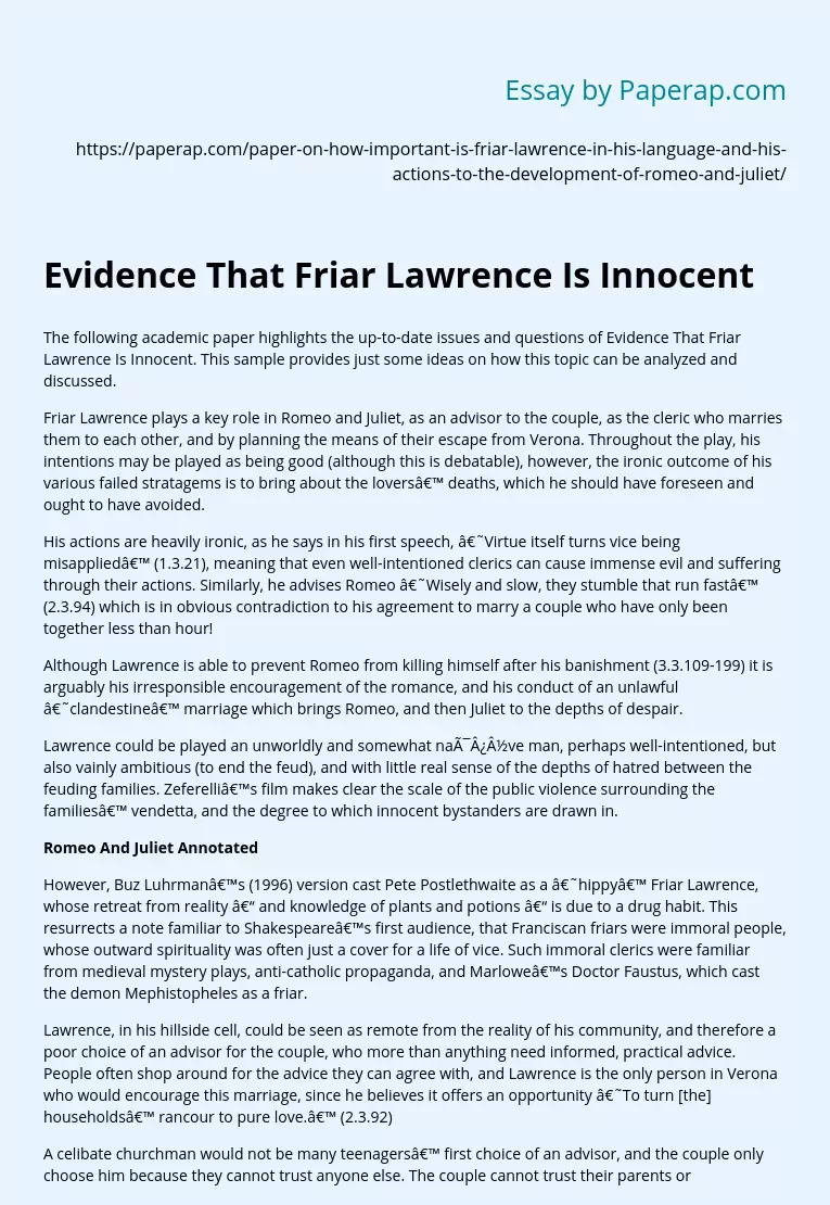 Evidence That Friar Lawrence Is Innocent