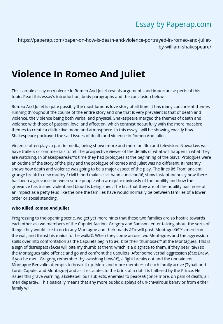 romeo and juliet theme of violence essay