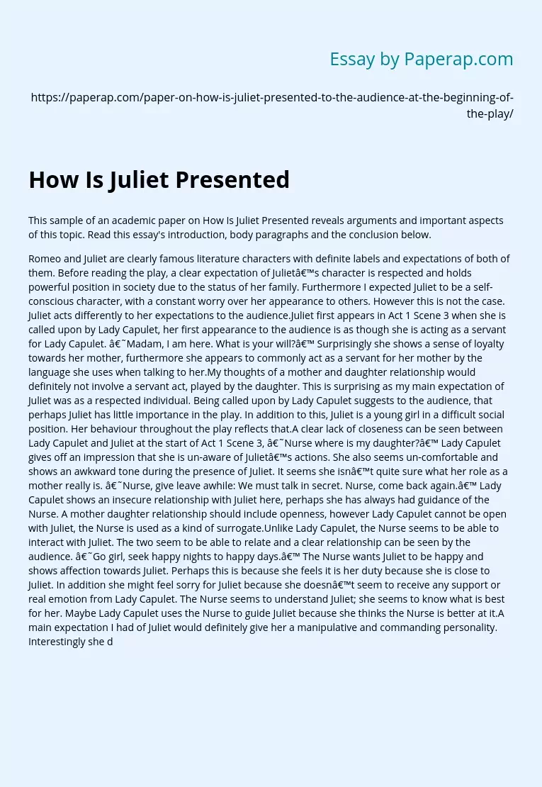 How Is Juliet Presented