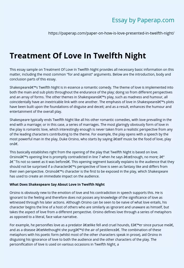 Treatment Of Love In Twelfth Night
