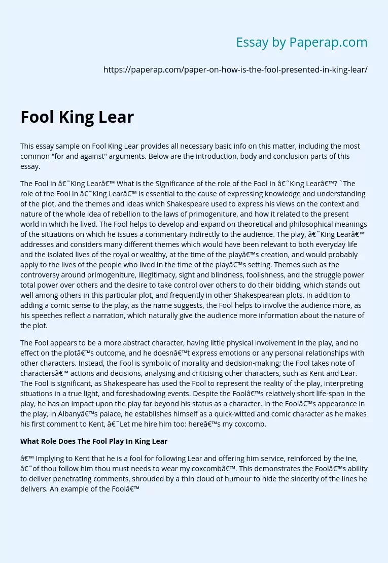 How is the Fool Presented in King Lear