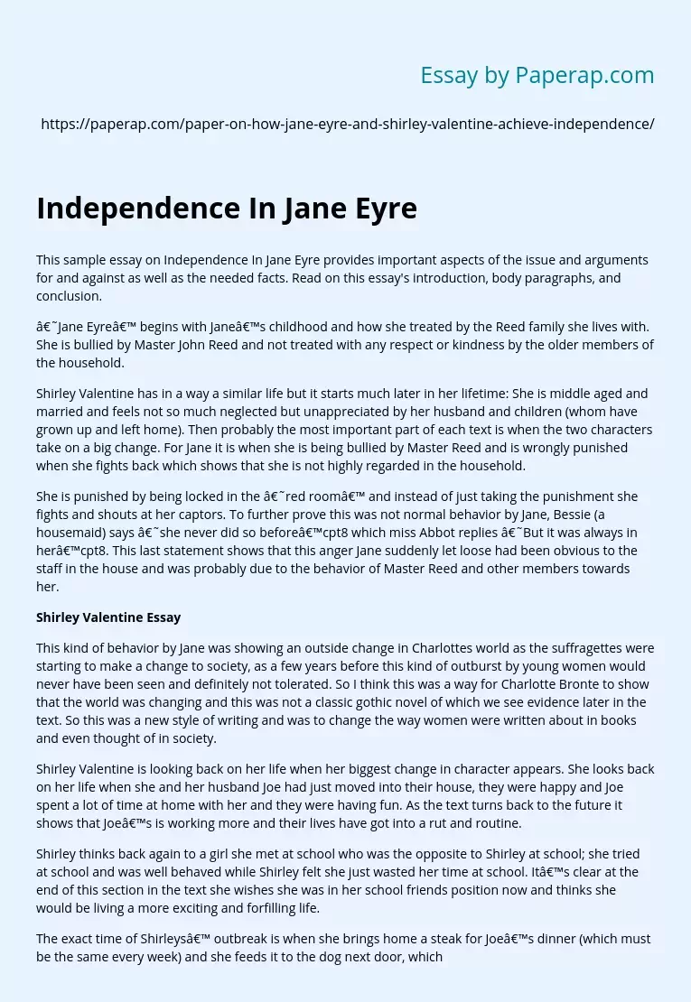 Independence In Jane Eyre