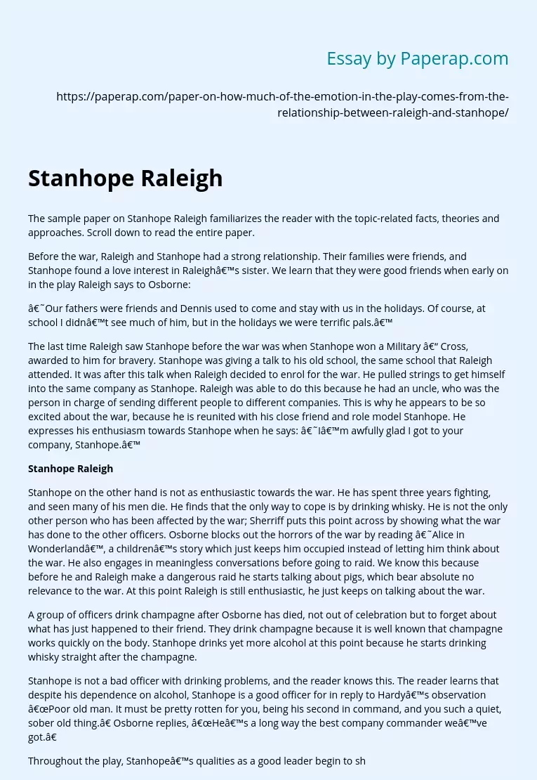 Stanhope Raleigh Essay