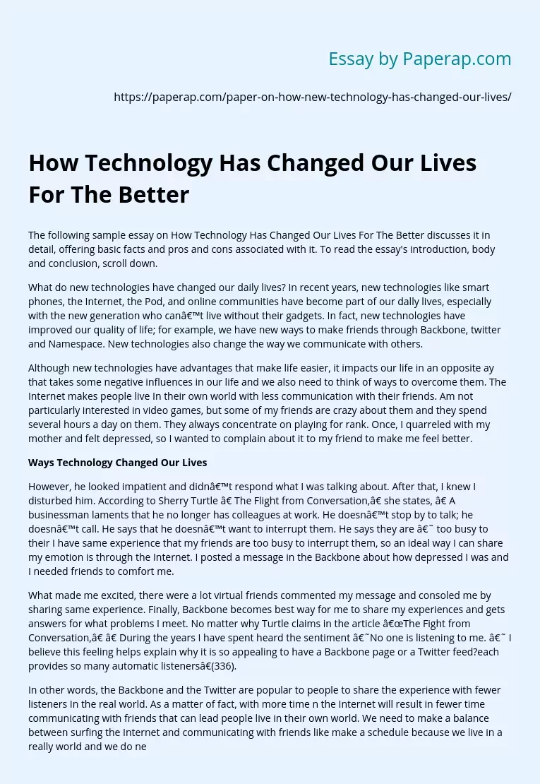 changing our lives essay