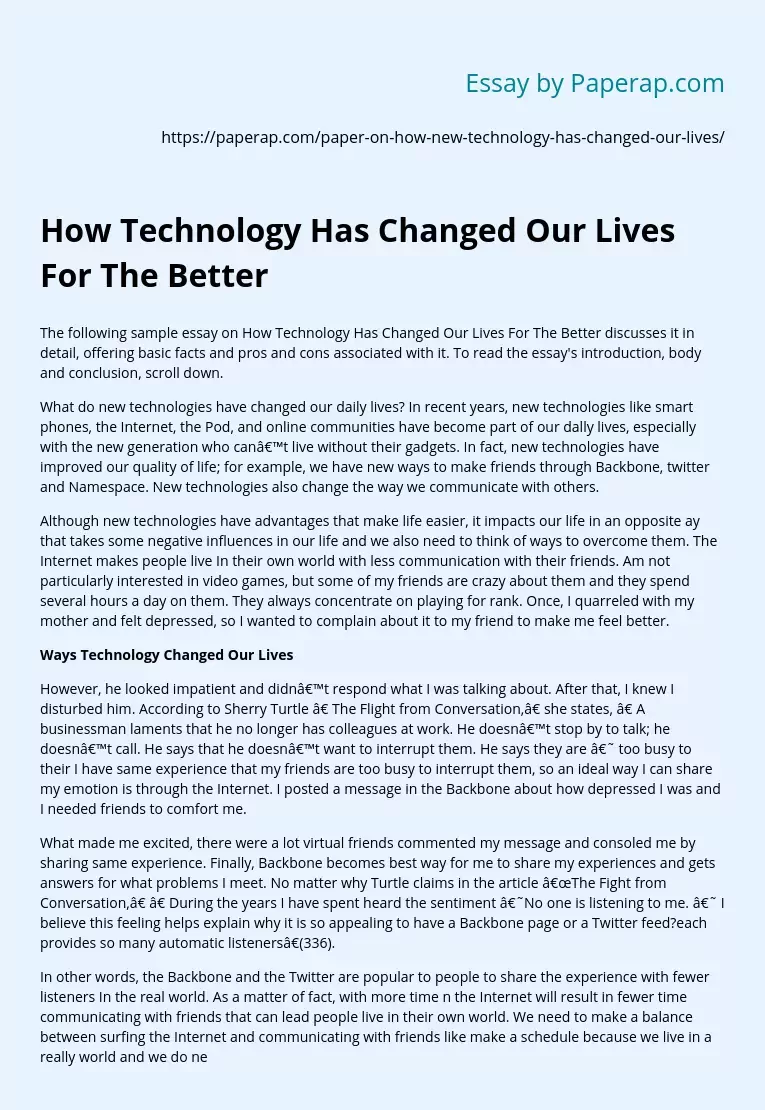 persuasive speech on technology has made life better