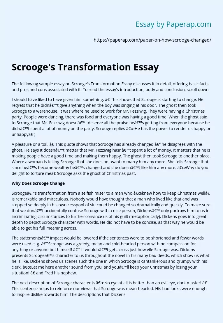 My Reflections on Scrooge's Transformation