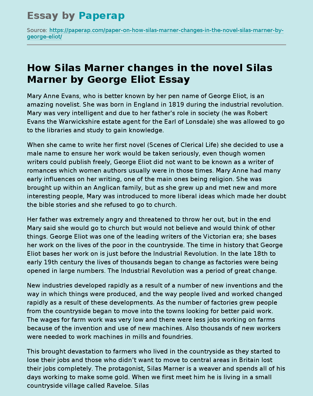How Silas Marner changes in the novel Silas Marner by George Eliot