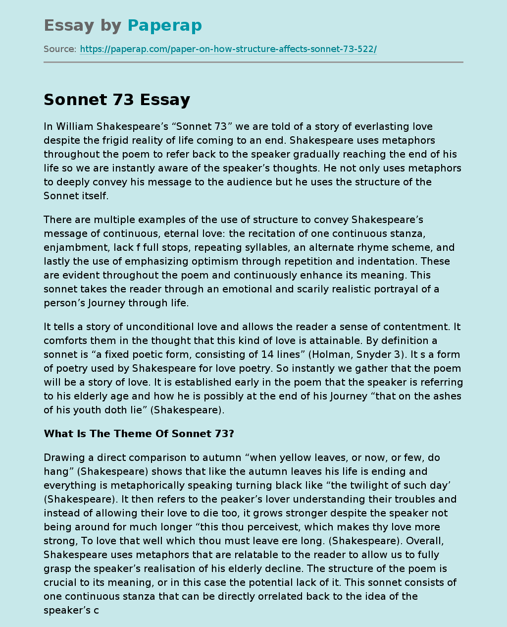 What Is The Theme Of Sonnet 73?