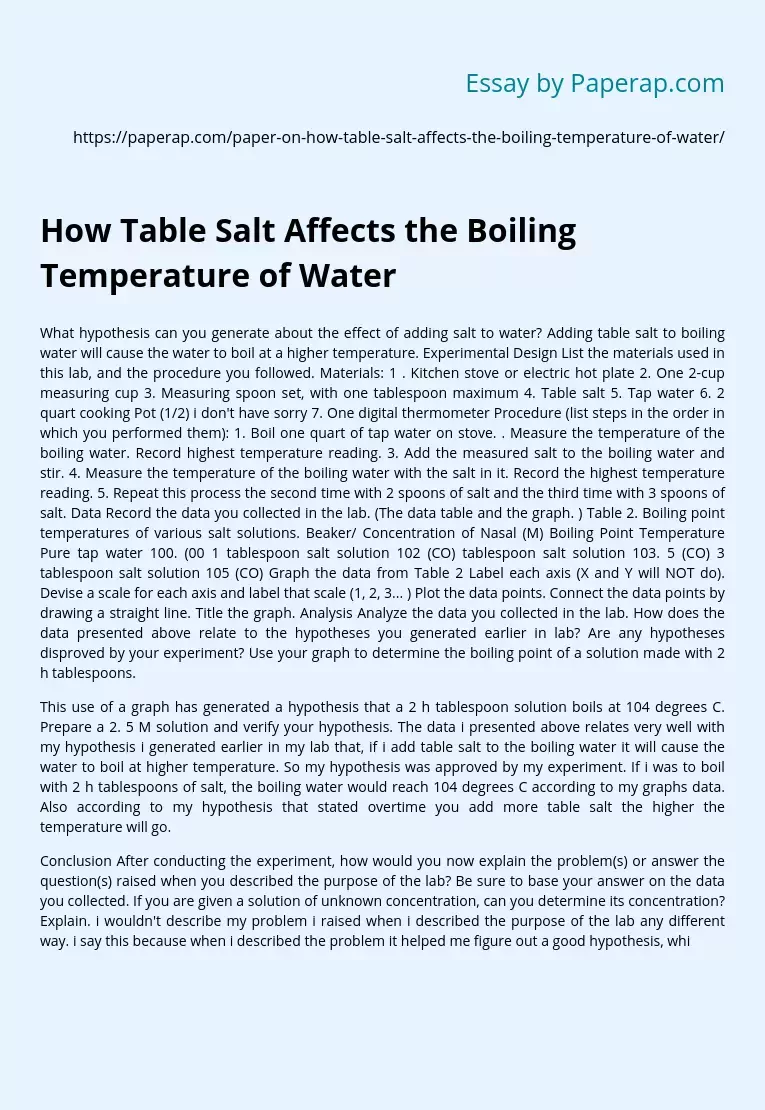 How Table Salt Affects the Boiling Temperature of Water