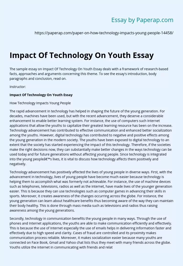 Impact Of Technology On Youth Essay