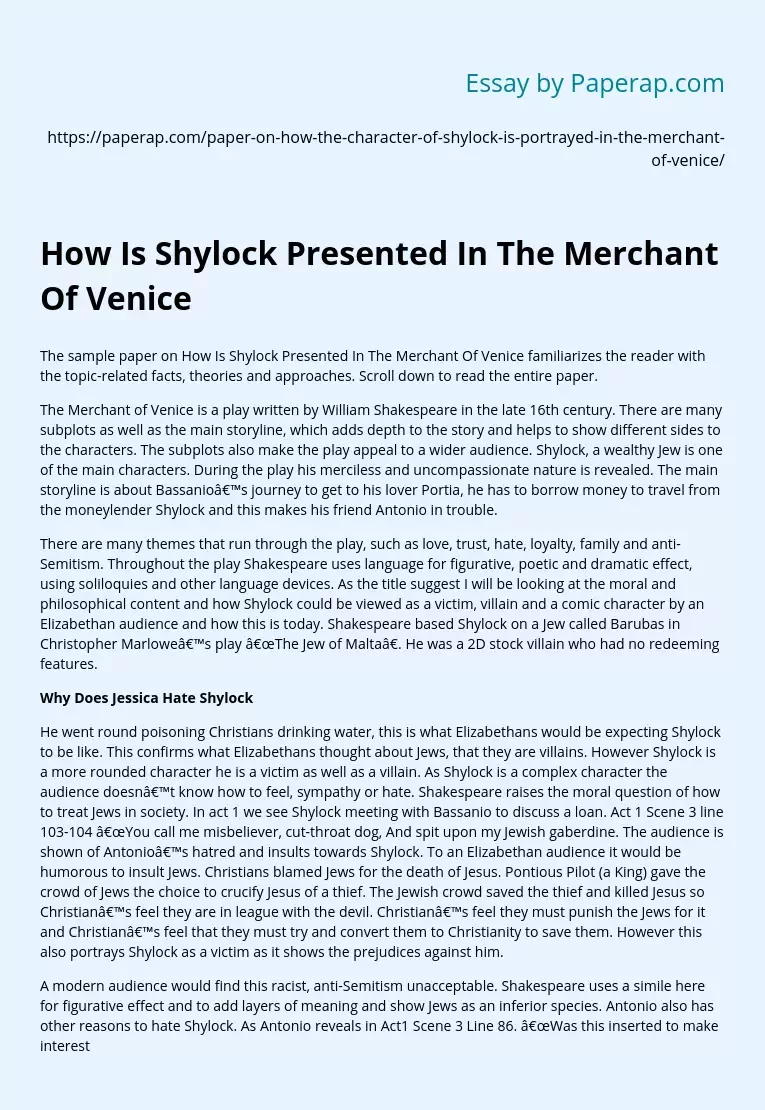 How Is Shylock Presented In The Merchant Of Venice