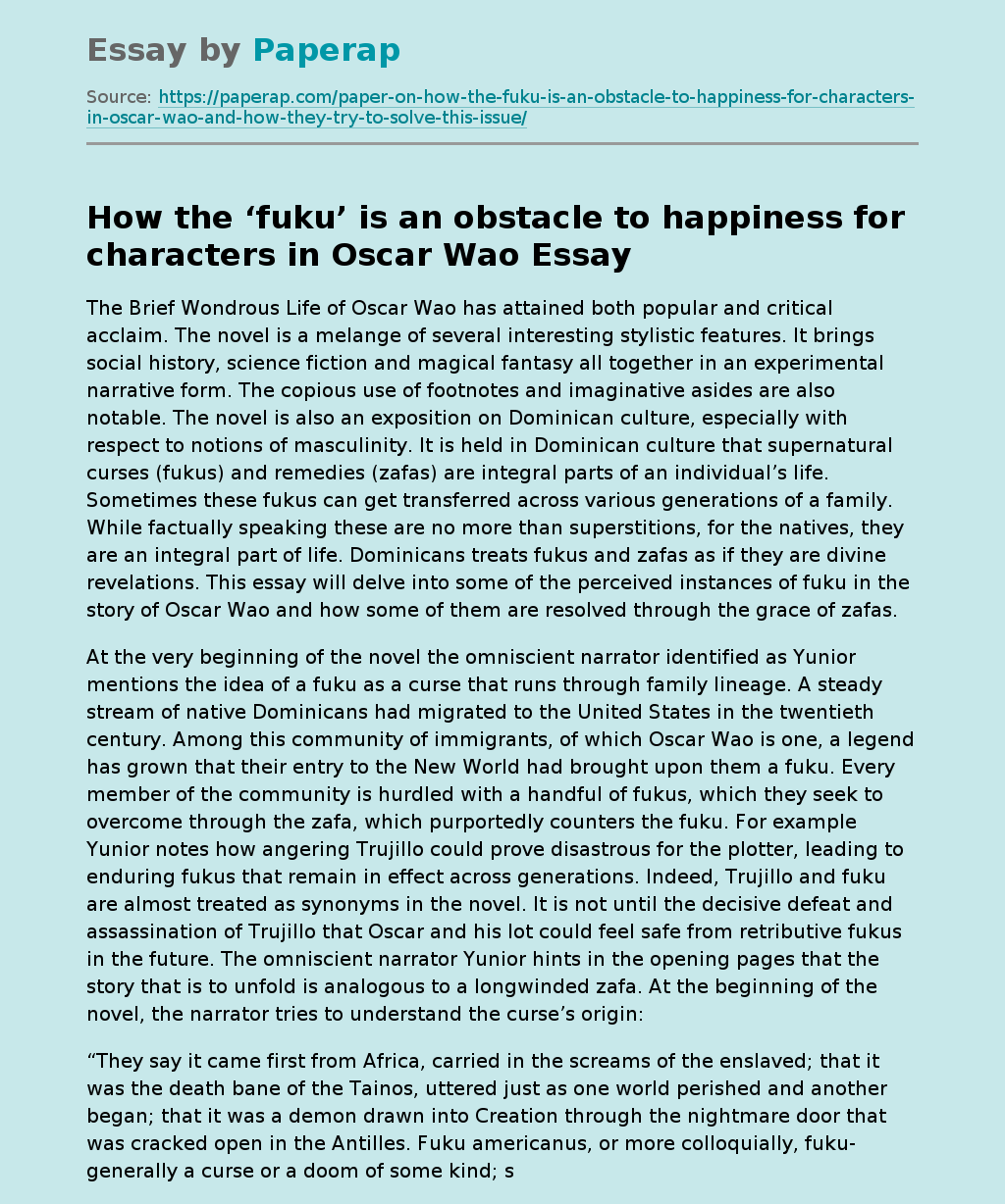 How the ‘fuku’ is an obstacle to happiness for characters in Oscar Wao