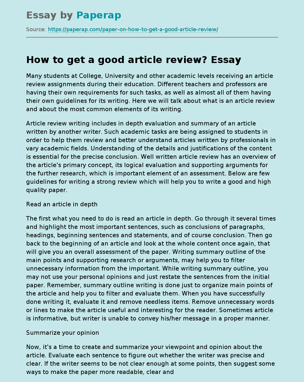 How to Get a Good Article Review?