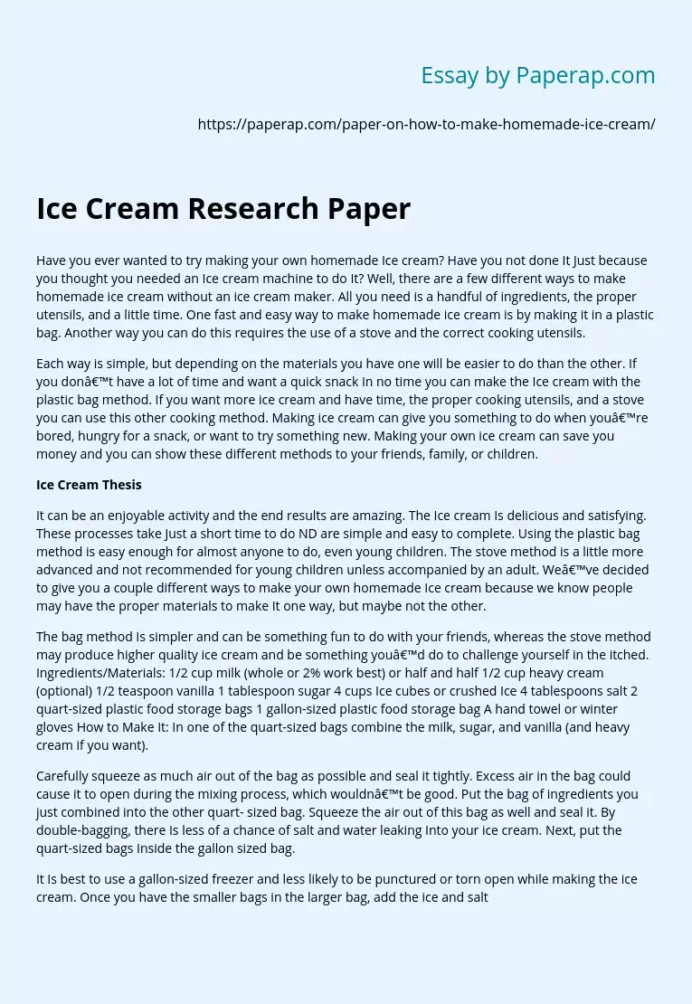Ice Cream Research Paper