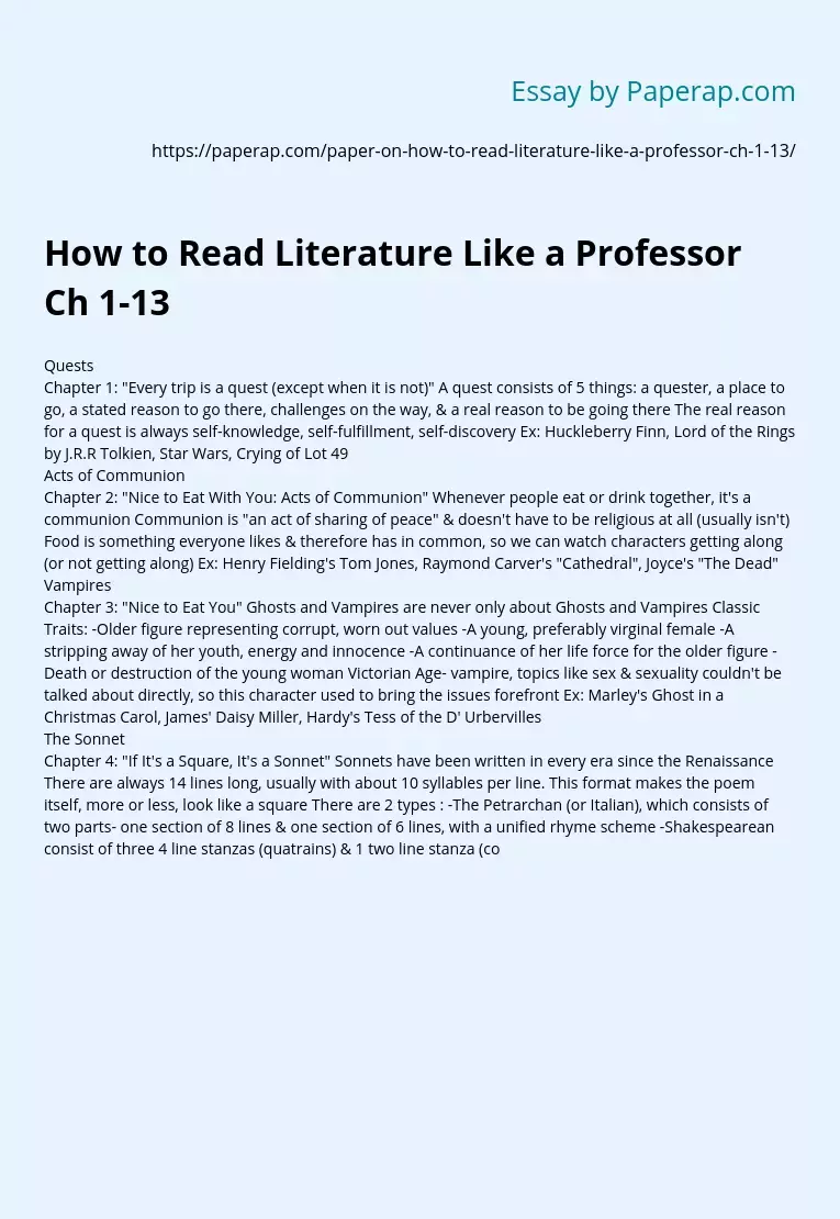 How to Read Literature Like a Professor Ch 1-13