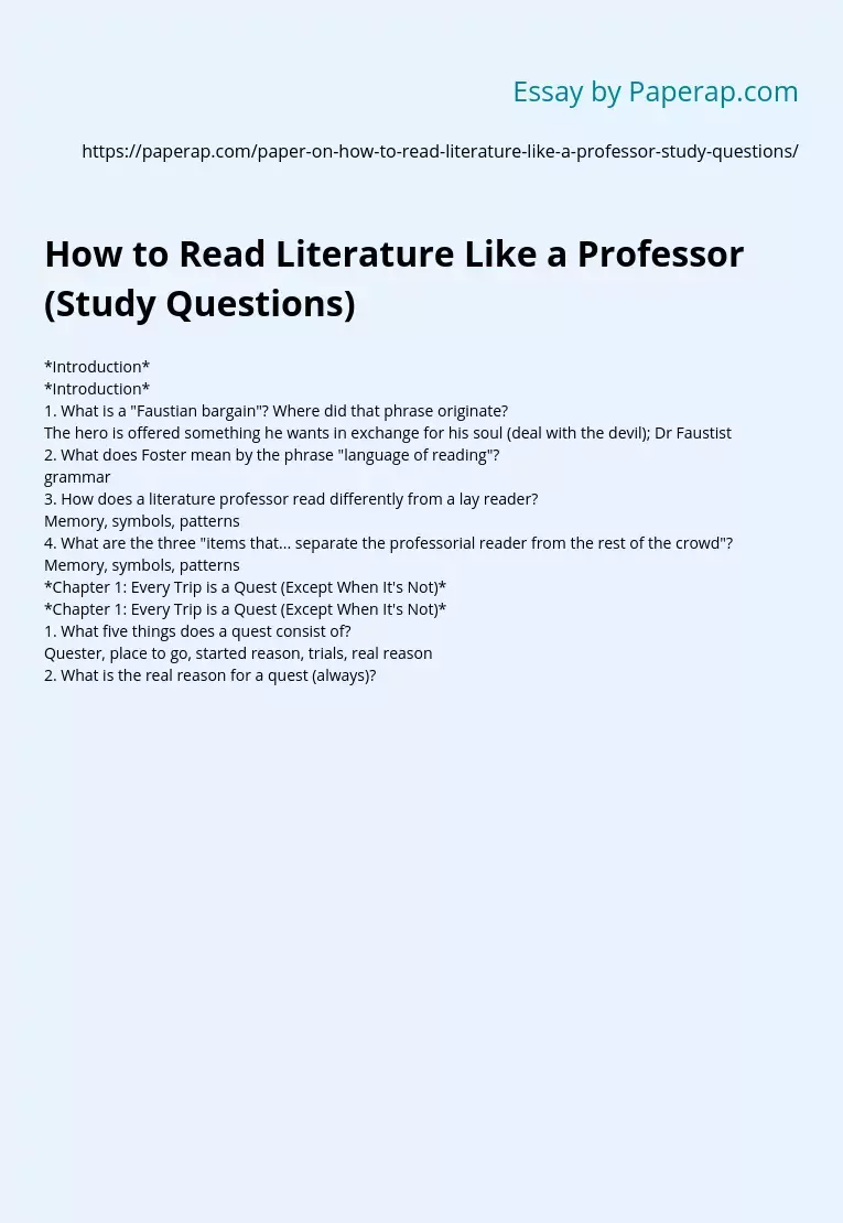 How to Read Literature Like a Professor (Study Questions)