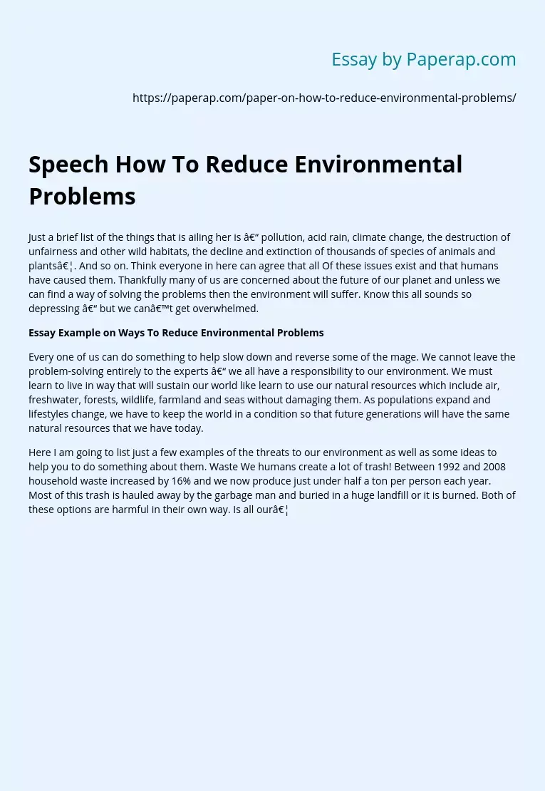 Speech How To Reduce Environmental Problems