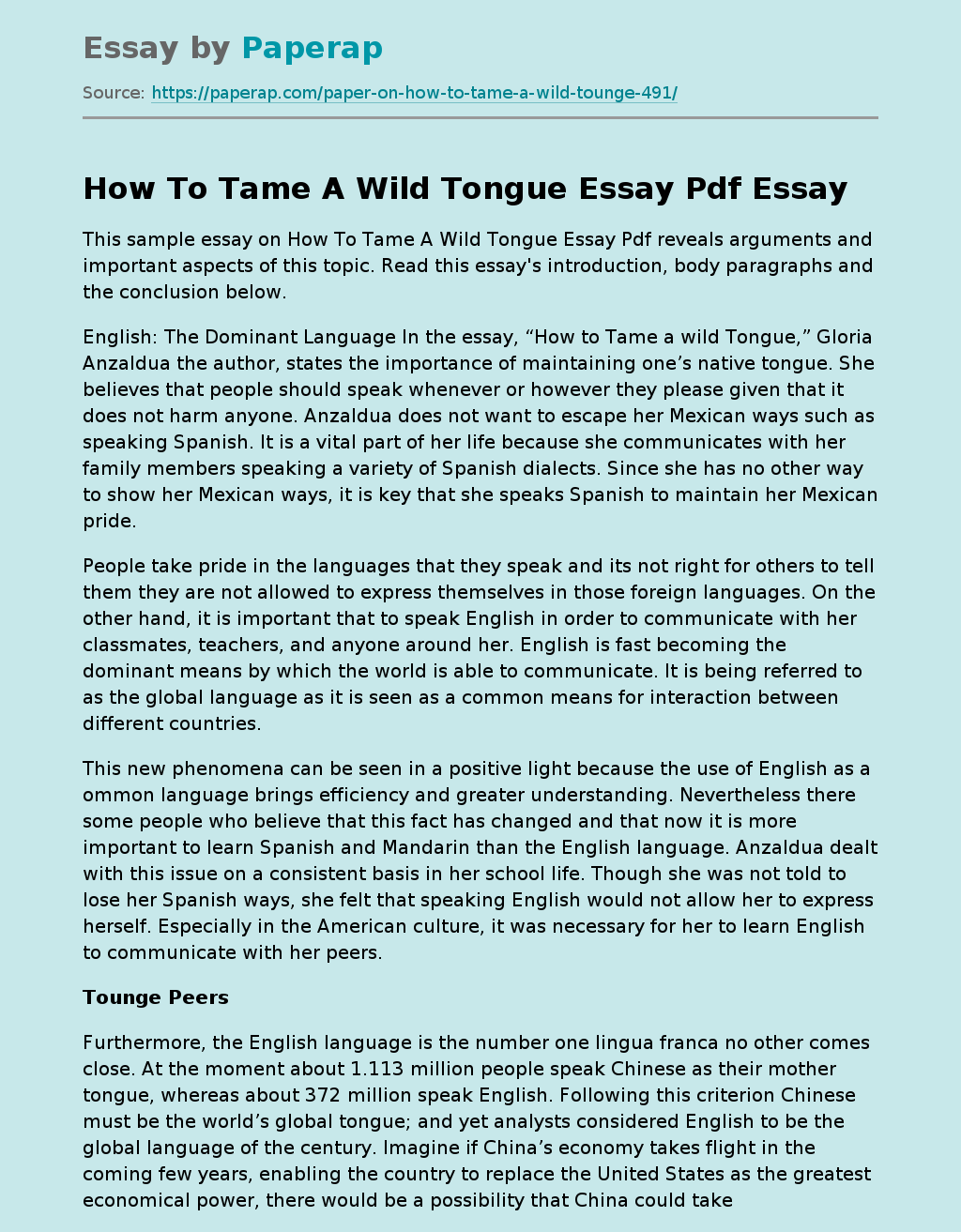 How To Tame A Wild Tongue Essay Pdf