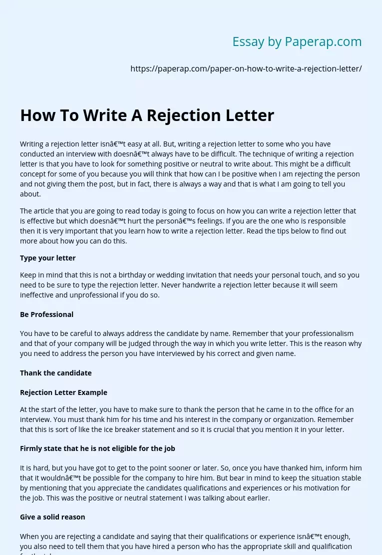 How To Write A Rejection Letter