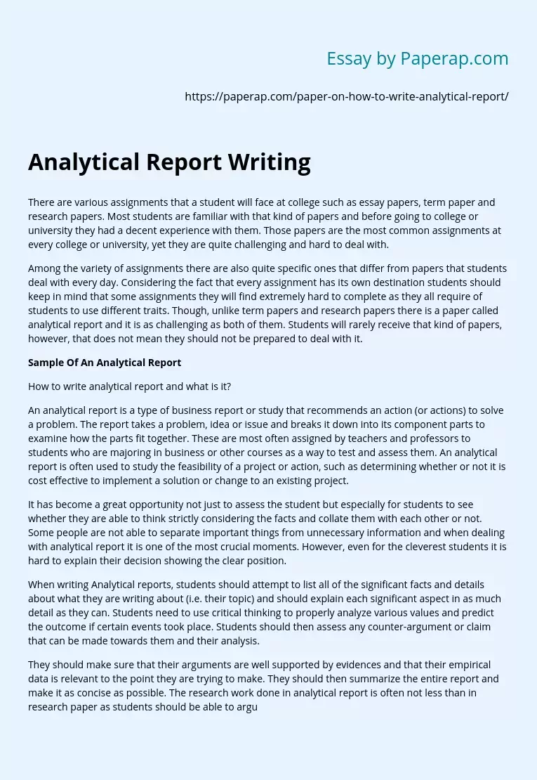Analytical Report Writing